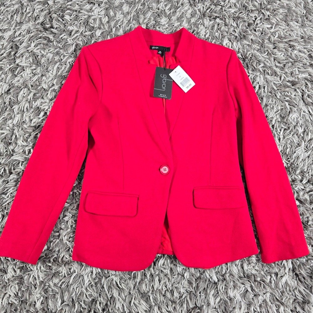 Gibson Womens Red Notchless Single Button Blazer GT10564W Petite Medium NWT